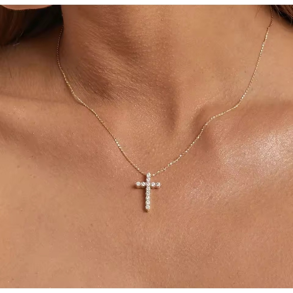 14k Gold Cross Necklace over silver with‎ CZ Pendant